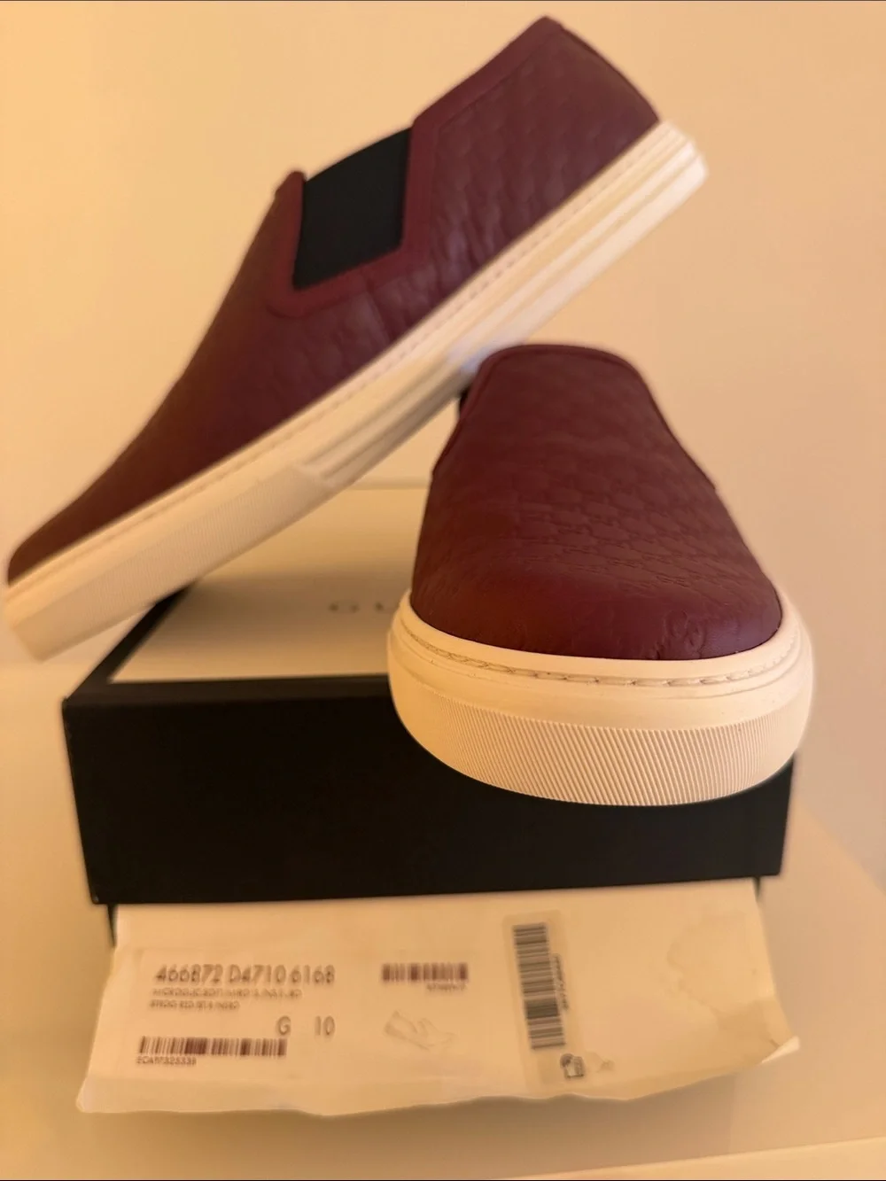 Gucci Men's Slip-On Loafer in Deep Red and White
